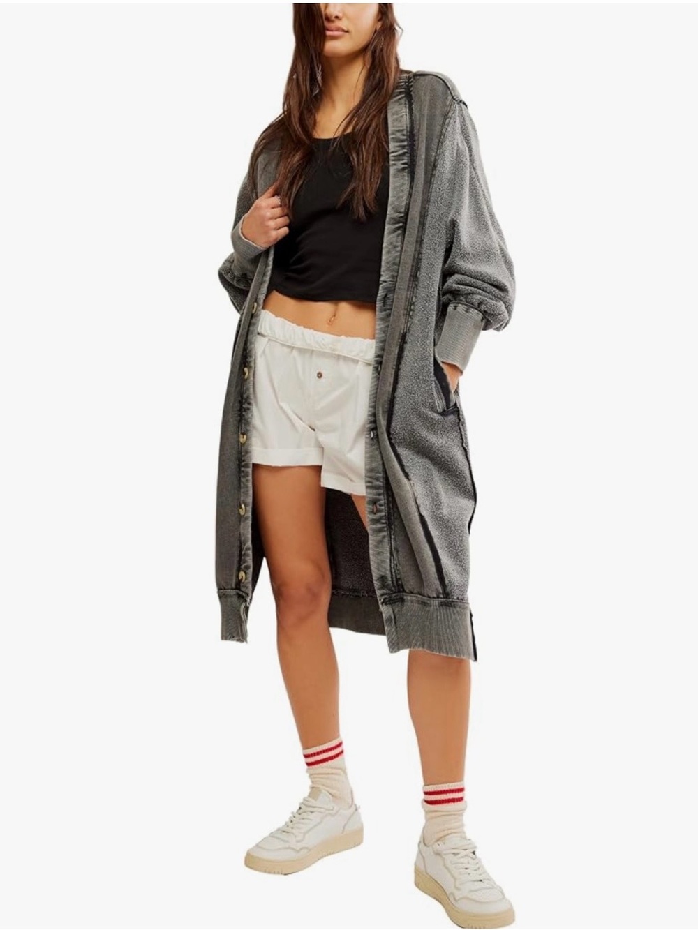 Free People x We The Free Dreamy Blue Cardi Washed Black Oversized Cardigan M